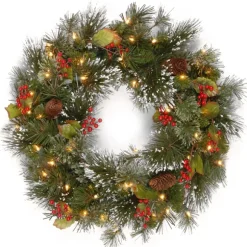 Kirkland's Home Wreaths-Pre-Lit Wintery Pine And Berry Christmas Wreath