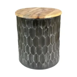 Kirkland's Home Accent & End Tables-Pressed Metal Drum Storage Accent Table