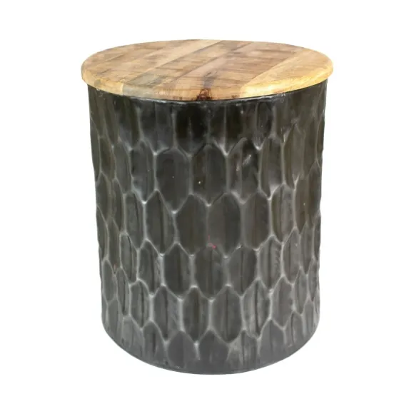 Kirkland's Home Accent & End Tables-Pressed Metal Drum Storage Accent Table