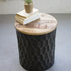 Kirkland's Home Accent & End Tables-Pressed Metal Drum Storage Accent Table