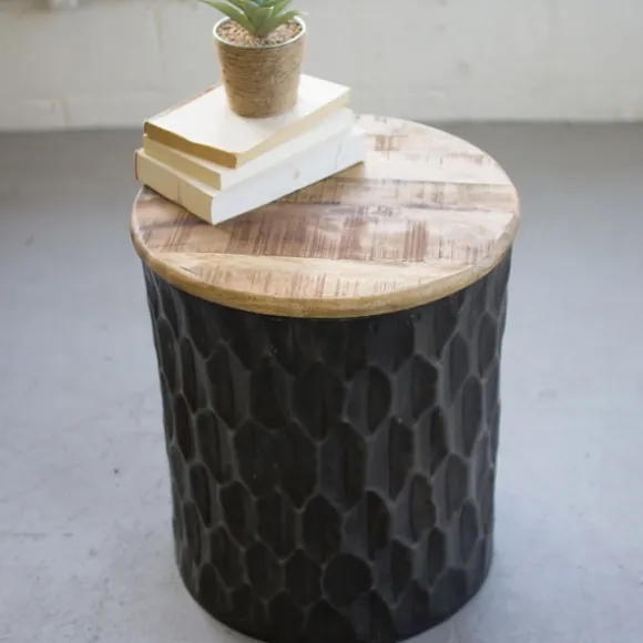 Kirkland's Home Accent & End Tables-Pressed Metal Drum Storage Accent Table