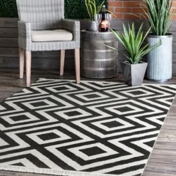 Kirkland's Home Outdoor Rugs-Rain Diamond Fringe Indoor/Outdoor Area Rug, 5X8