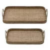 Kirkland's Home Decorative Trays-Rattan And Wood Decorative Trays, Set Of 2