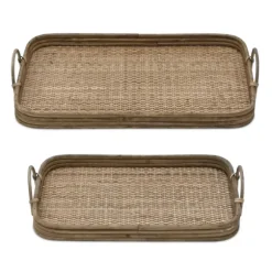 Kirkland's Home Decorative Trays-Rattan And Wood Decorative Trays, Set Of 2