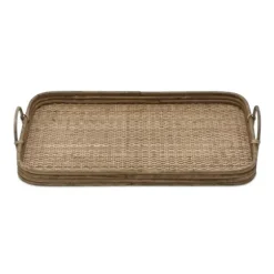 Kirkland's Home Decorative Trays-Rattan And Wood Decorative Trays, Set Of 2