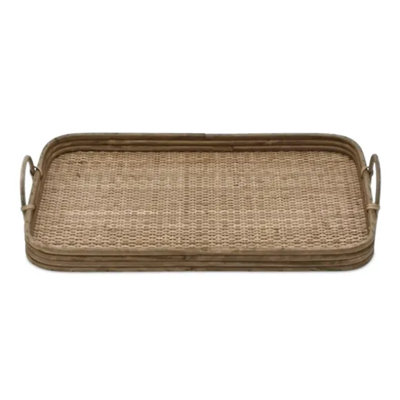 Kirkland's Home Decorative Trays-Rattan And Wood Decorative Trays, Set Of 2