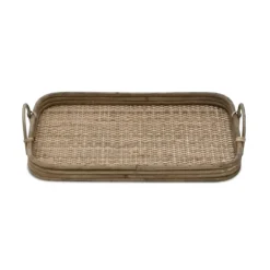 Kirkland's Home Decorative Trays-Rattan And Wood Decorative Trays, Set Of 2