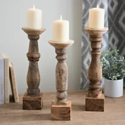 Kirkland's Home Candle Holders-Reclaimed Wooden Banister Candle Holders, Set Of 3