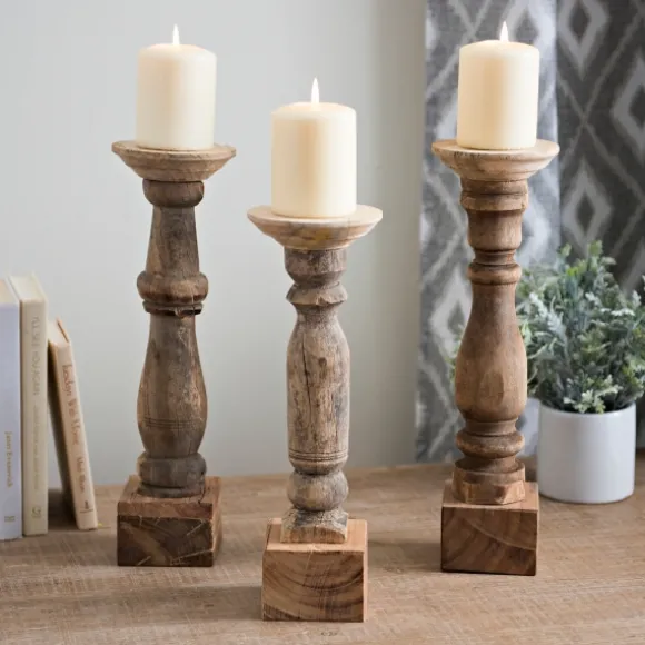 Kirkland's Home Candle Holders-Reclaimed Wooden Banister Candle Holders, Set Of 3