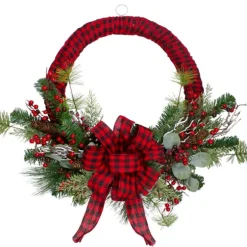 Kirkland's Home Wreaths-Red And Black Buffalo Check Pine And Berry Wreath