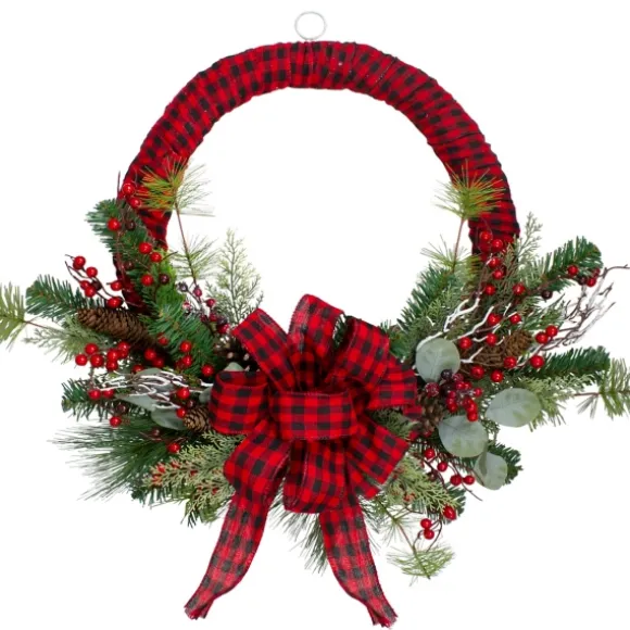 Kirkland's Home Wreaths-Red And Black Buffalo Check Pine And Berry Wreath