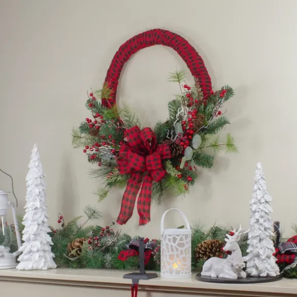 Kirkland's Home Wreaths-Red And Black Buffalo Check Pine And Berry Wreath