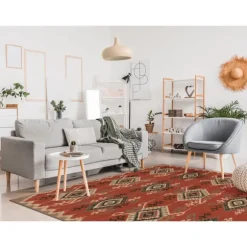 Kirkland's Home Outdoor Rugs-Red Bali Medallion Indoor/Outdoor Area Rug, 4X7