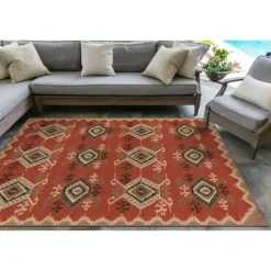 Kirkland's Home Outdoor Rugs-Red Bali Medallion Indoor/Outdoor Area Rug, 4X7