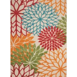 Kirkland's Home Outdoor Rugs-Red Bright Floral Burst Outdoor Area Rug, 5X7