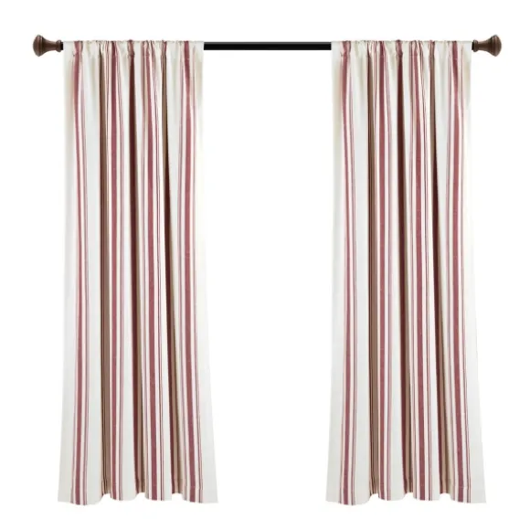 Kirkland's Home Curtains & Drapes-Red Farmhouse Stripe Curtain Panels, Set Of 2