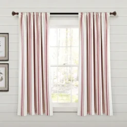 Kirkland's Home Curtains & Drapes-Red Farmhouse Stripe Curtain Panels, Set Of 2