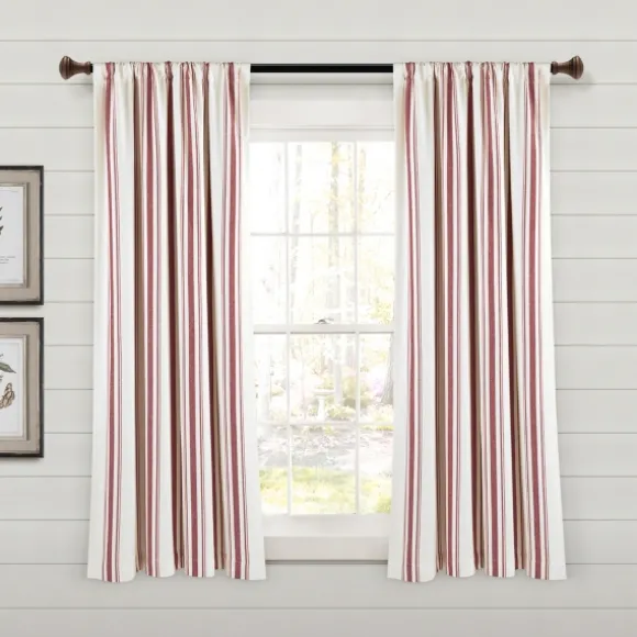 Kirkland's Home Curtains & Drapes-Red Farmhouse Stripe Curtain Panels, Set Of 2