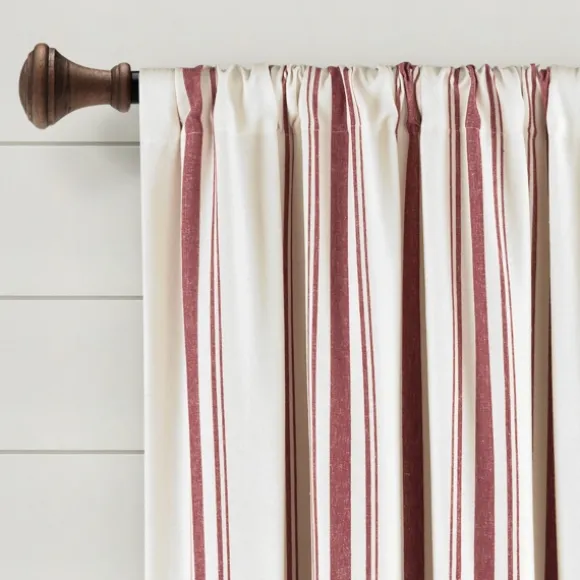 Kirkland's Home Curtains & Drapes-Red Farmhouse Stripe Curtain Panels, Set Of 2