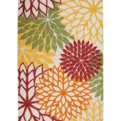 Kirkland's Home Outdoor Rugs-Red Floral Burst Outdoor Area Rug, 5X7