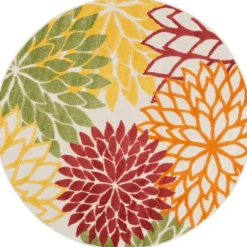 Kirkland's Home Outdoor Rugs-Red Floral Burst Outdoor Round Area Rug, 5 Ft.