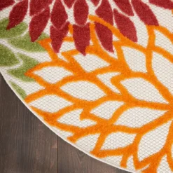 Kirkland's Home Outdoor Rugs-Red Floral Burst Outdoor Round Area Rug, 5 Ft.