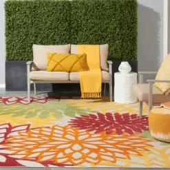 Kirkland's Home Outdoor Rugs-Red Floral Burst Outdoor Area Rug, 7X10