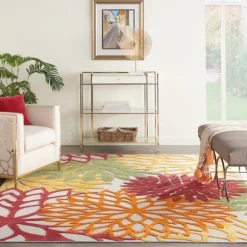 Kirkland's Home Outdoor Rugs-Red Floral Burst Outdoor Area Rug, 7X10