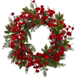 Kirkland's Home Wreaths-Red Plum Blossom Pinecone Wreath, 24 In.