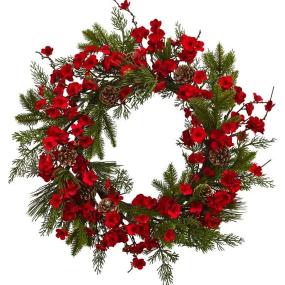 Kirkland's Home Wreaths-Red Plum Blossom Pinecone Wreath, 24 In.