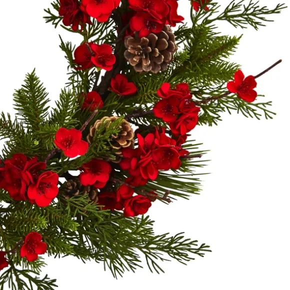 Kirkland's Home Wreaths-Red Plum Blossom Pinecone Wreath, 24 In.