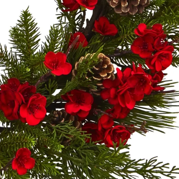 Kirkland's Home Wreaths-Red Plum Blossom Pinecone Wreath, 24 In.