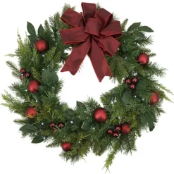 Kirkland's Home Wreaths-Red Velvet Ribbon And Ornaments Pre-Lit Wreath