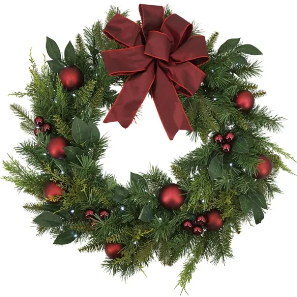 Kirkland's Home Wreaths-Red Velvet Ribbon And Ornaments Pre-Lit Wreath
