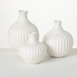 Kirkland's Home Vases-Ribbed Ceramic Bottle Vases, Set Of 3