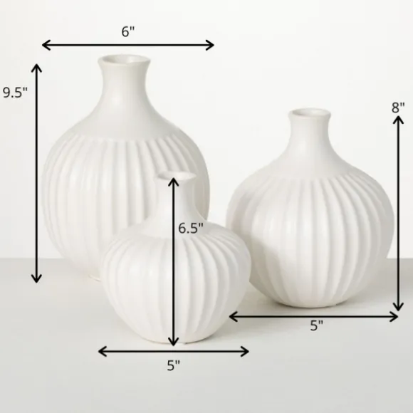 Kirkland's Home Vases-Ribbed Ceramic Bottle Vases, Set Of 3