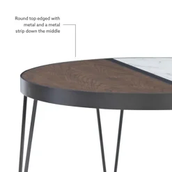 Kirkland's Home Coffee Tables-Round Brown Wood And White Marble Top Coffee Table