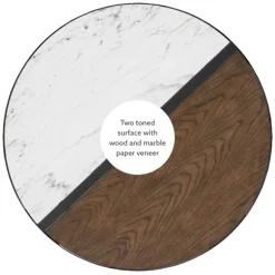 Kirkland's Home Coffee Tables-Round Brown Wood And White Marble Top Coffee Table