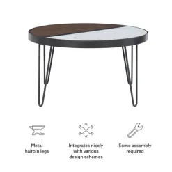 Kirkland's Home Coffee Tables-Round Brown Wood And White Marble Top Coffee Table