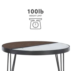 Kirkland's Home Coffee Tables-Round Brown Wood And White Marble Top Coffee Table
