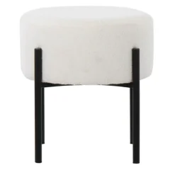 Kirkland's Home Benches & Ottomans-Round Cream Upholstered Metal Base Ottoman