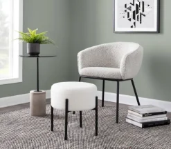 Kirkland's Home Benches & Ottomans-Round Cream Upholstered Metal Base Ottoman