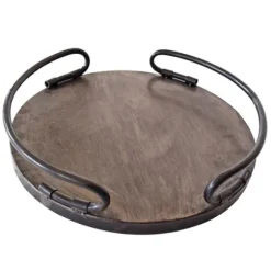 Kirkland's Home Decorative Trays-Round Curved Metal Handles Tray