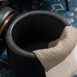 Kirkland's Home Benches & Ottomans-Round Faux Leather Storage Ottoman