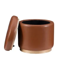 Kirkland's Home Benches & Ottomans-Round Faux Leather Storage Ottoman