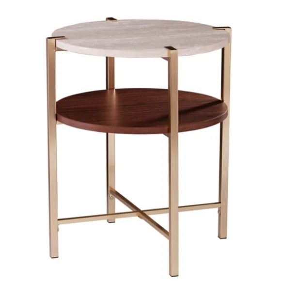 Kirkland's Home Accent & End Tables-Round Gold 2-Tier Accent Table