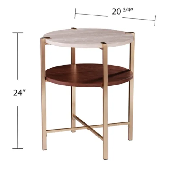 Kirkland's Home Accent & End Tables-Round Gold 2-Tier Accent Table