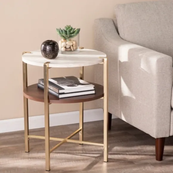 Kirkland's Home Accent & End Tables-Round Gold 2-Tier Accent Table