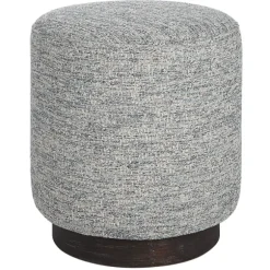Kirkland's Home Benches & Ottomans-Round Gray & Blue Upholstered Ottoman