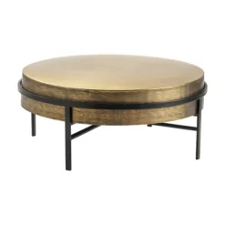 Kirkland's Home Coffee Tables-Round Hammered Metal Coffee Table